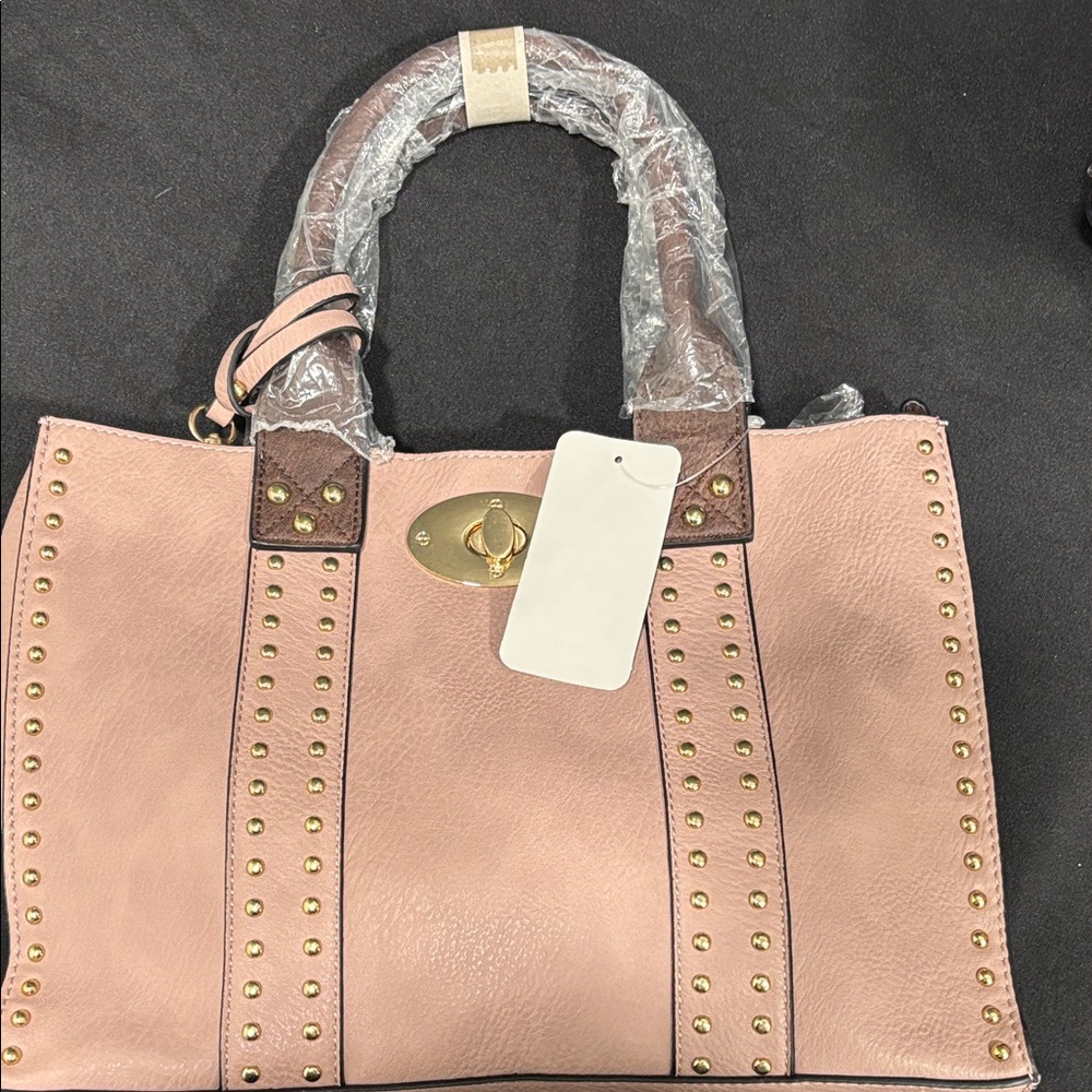 Elegant Blush Tote with Gold Studs